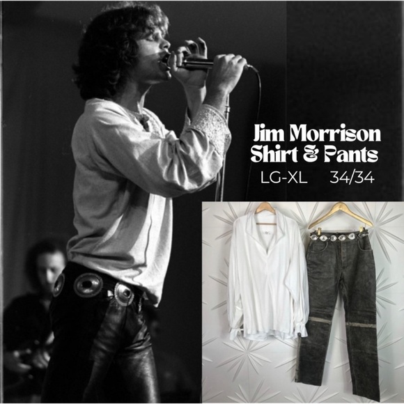 Jim Morrison Style Leather Pants & Shirt Size: Large, Pants Size: 34 x 34 - Picture 1 of 17